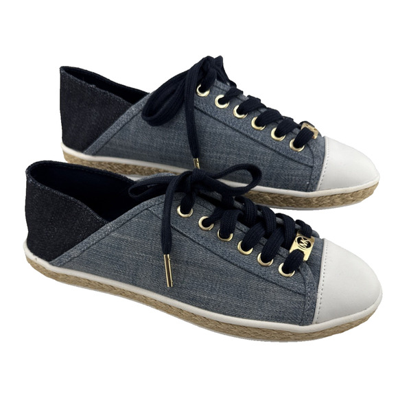 MICHAEL Kors Women’s size 6 Denim Kristy Slides Tie Sneaker W/ Gold‎ Accents NIB - Picture 1 of 12